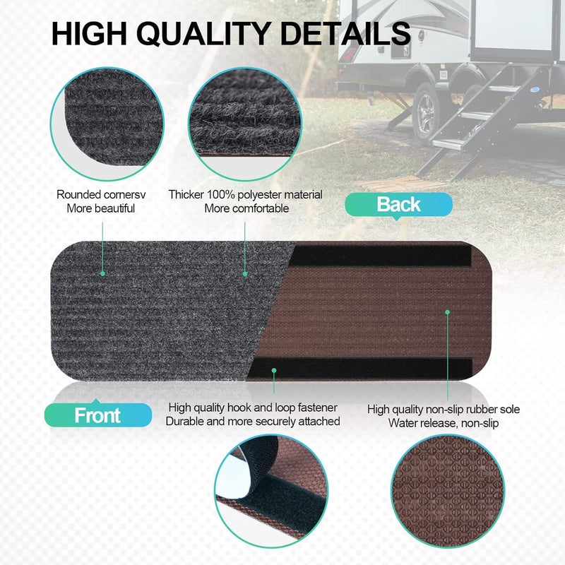 ESUDNT RV Step Covers Rug 3 Pack Stair Covers Carpets for Mobile Home, Camper, 24 inch Wide (24”*7.5”, Black) - Image 3
